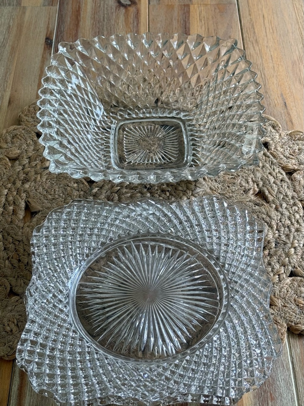 Vintage Westmoreland Square Plates and Indiana Glass Bowl Set of Three